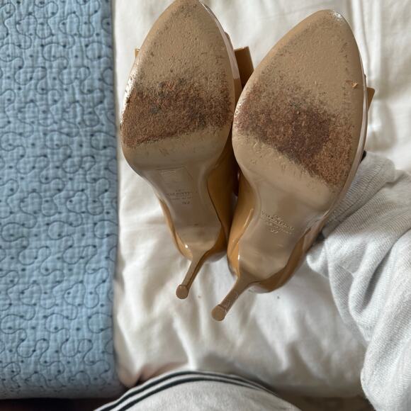 VALENTINO Patent Leather Pump With Bow Tan Size 37 peep toe casual - Picture 6 of 11